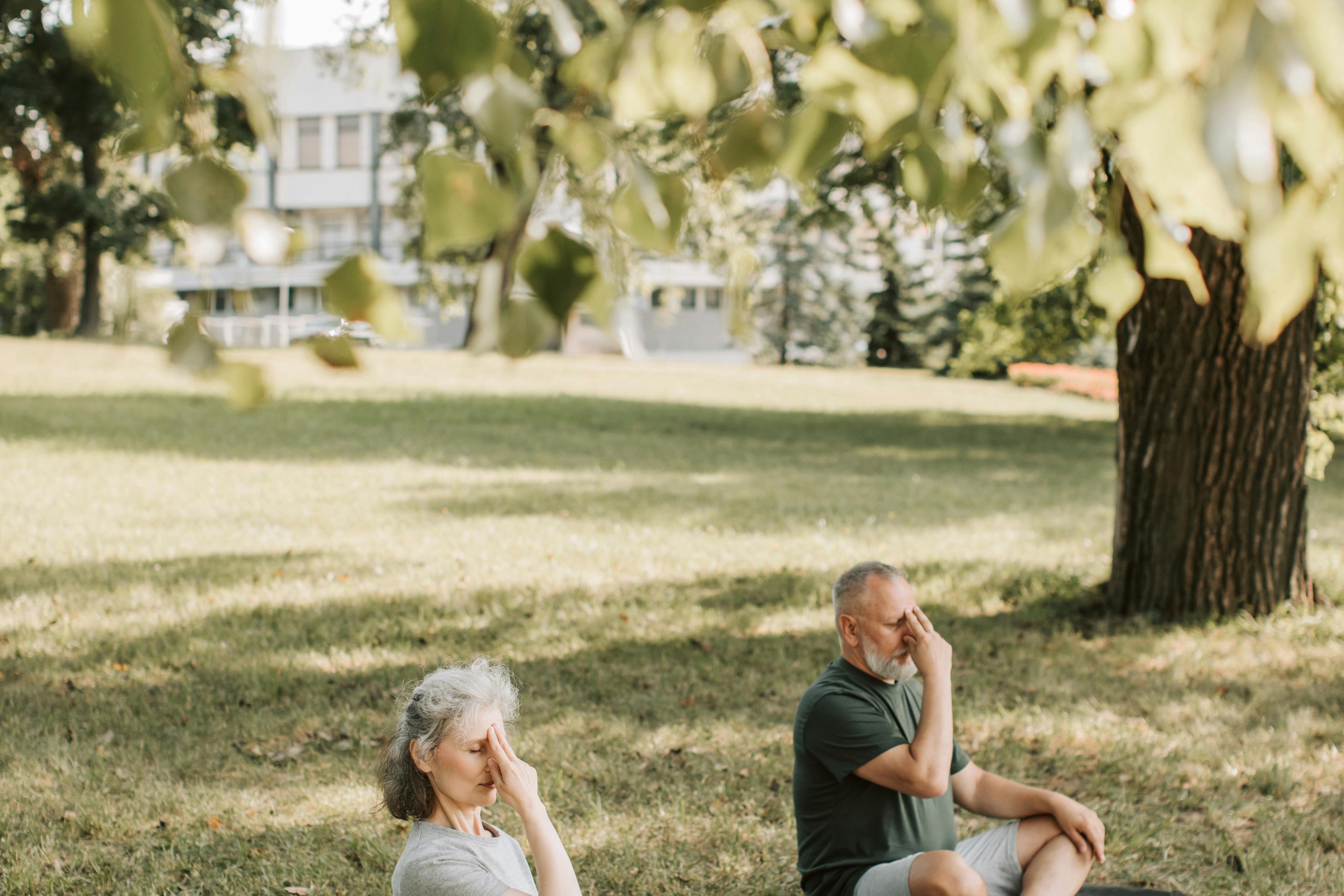 elderly couple yoga practice